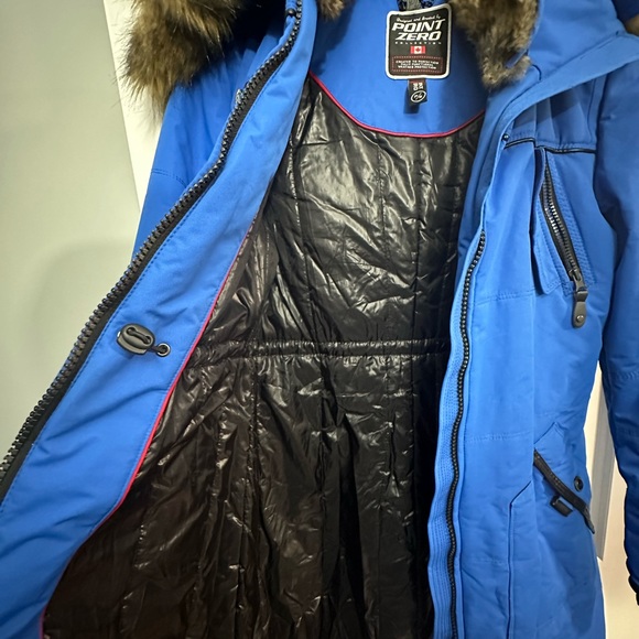 NWOT Point Zero Hooded Faux Fur Trim Parka Puffer Jacket Blue, S - Picture 7 of 8
